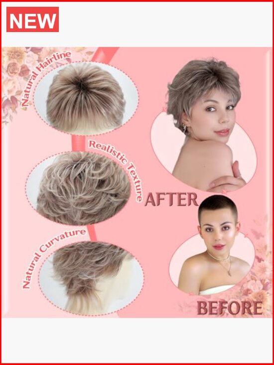 Short Curly Pixie Cut Synthetic Wig with Bangs Glueless Lightweight Heat